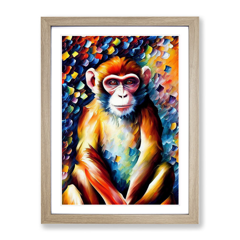 Monkey Portrait No.2 - Framed Print, 64cm H x 46cm W, Beige