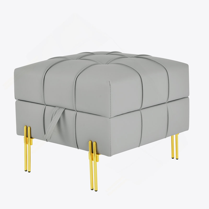 Rectangle Tufted Upholstered Leather Ottoman, Gray