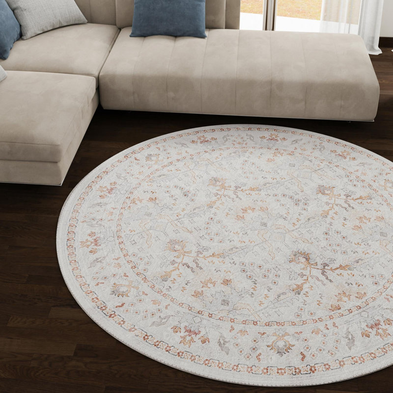 Traditional Guljan Area Rug Ivory Color, Round 2'