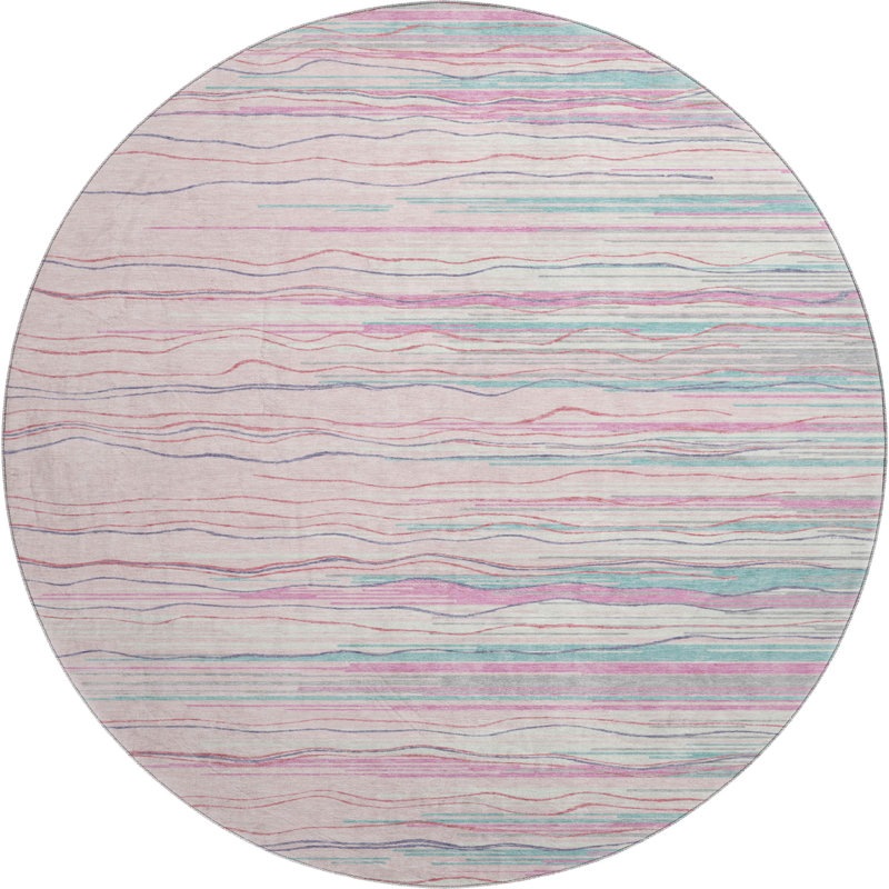 Premium Machine Washable Lyndhurst AMF996 Stripes Rug, Round 8'