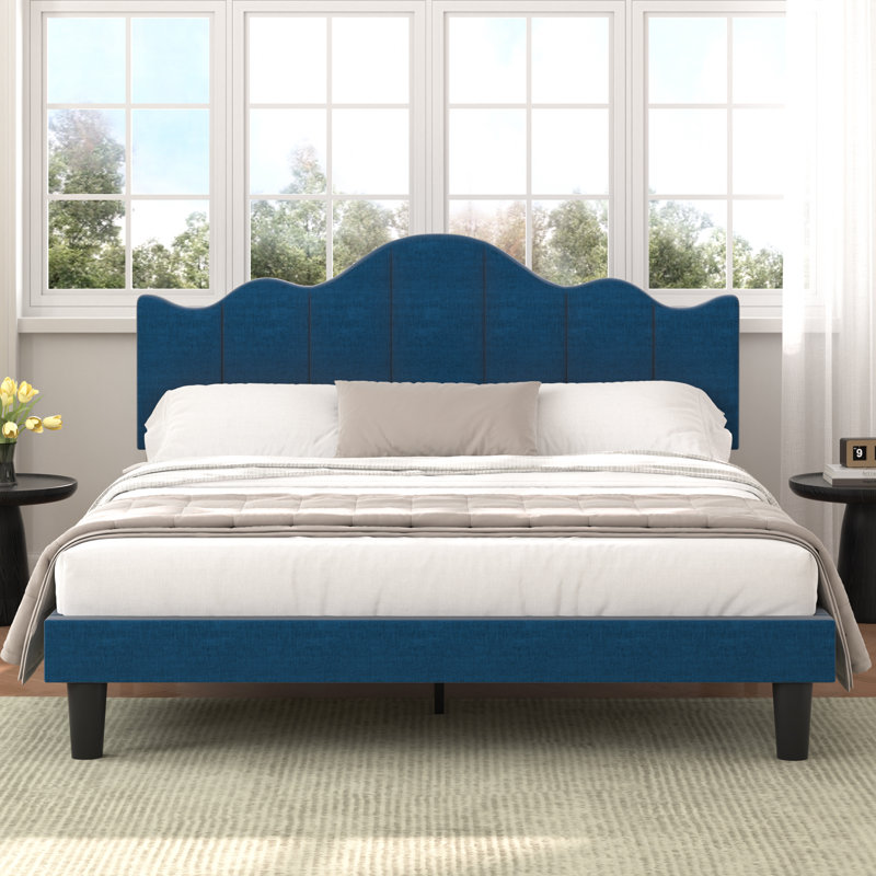 Full Upholstered Bed With 2 Nightstands – Modern Bedroom Set, Full