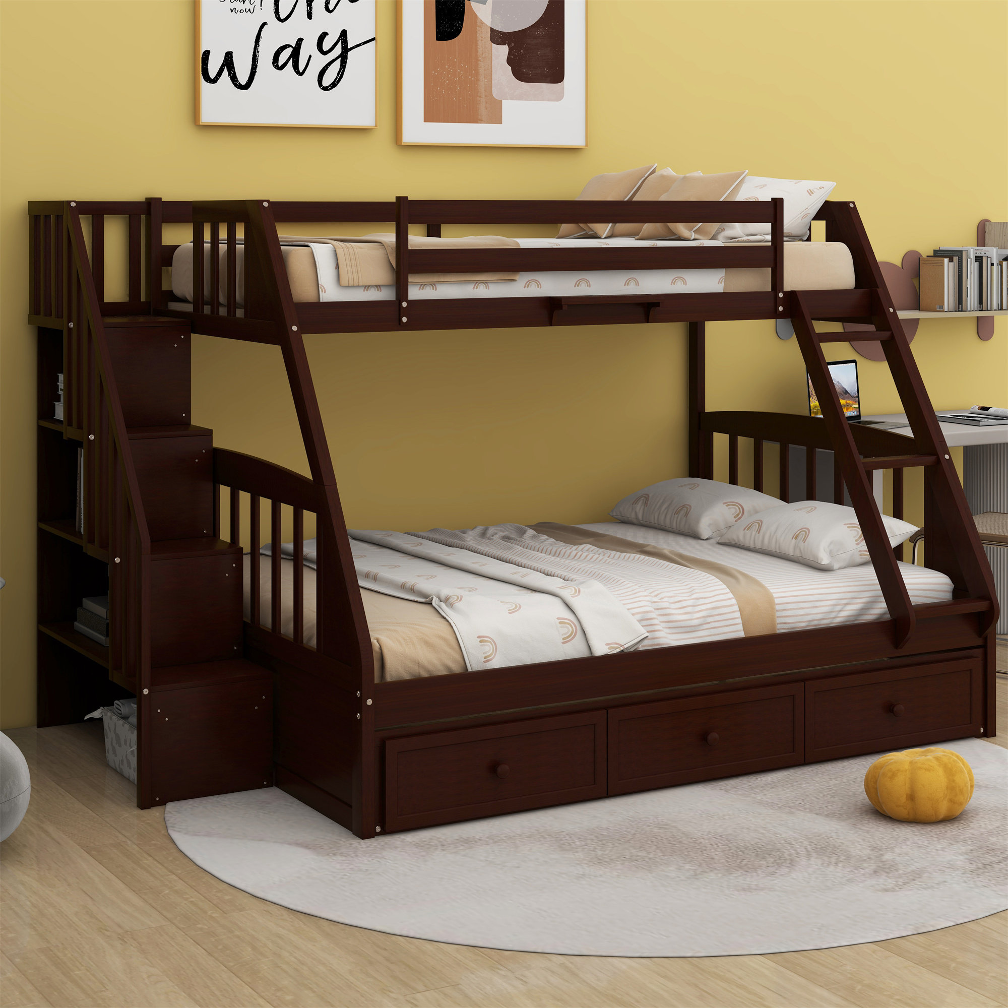 Harriet Bee Jarvais Twin over Full 3 Drawer Bunk Bed with Shelves by ...