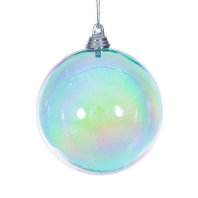 3" Iridescent Ball. This Iridescent ornament gleams with a glossy, finish, and adds a touch of elegance to any holiday decor. Includes 6 ornaments per bag.