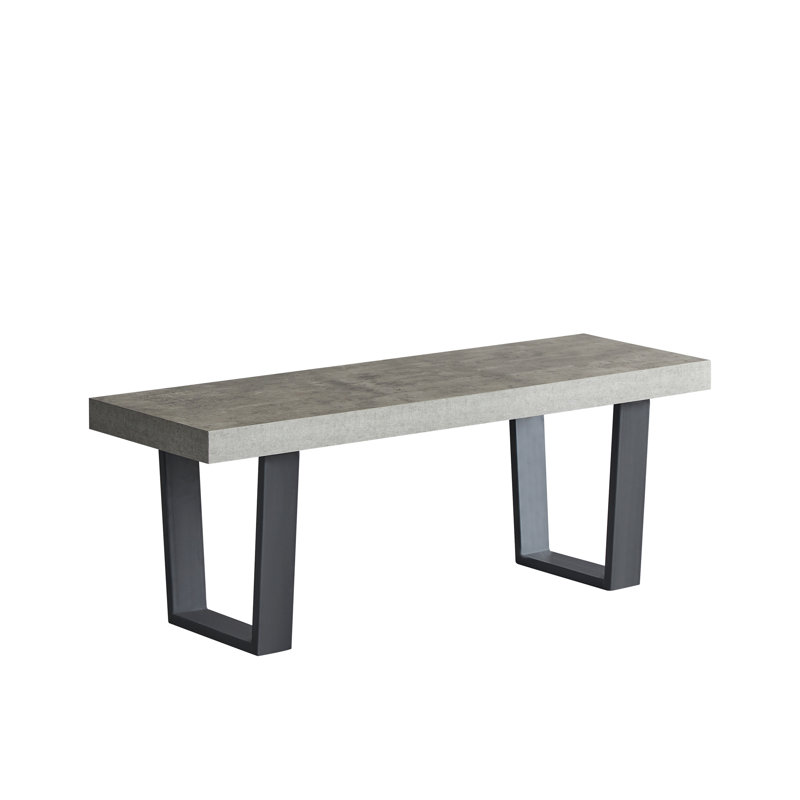 Aarvi 120 cm x 40 cm Concrete Bench with Black Metal Legs, Grey, 5 Pieces: Table, 2 Benches, 2 Chairs