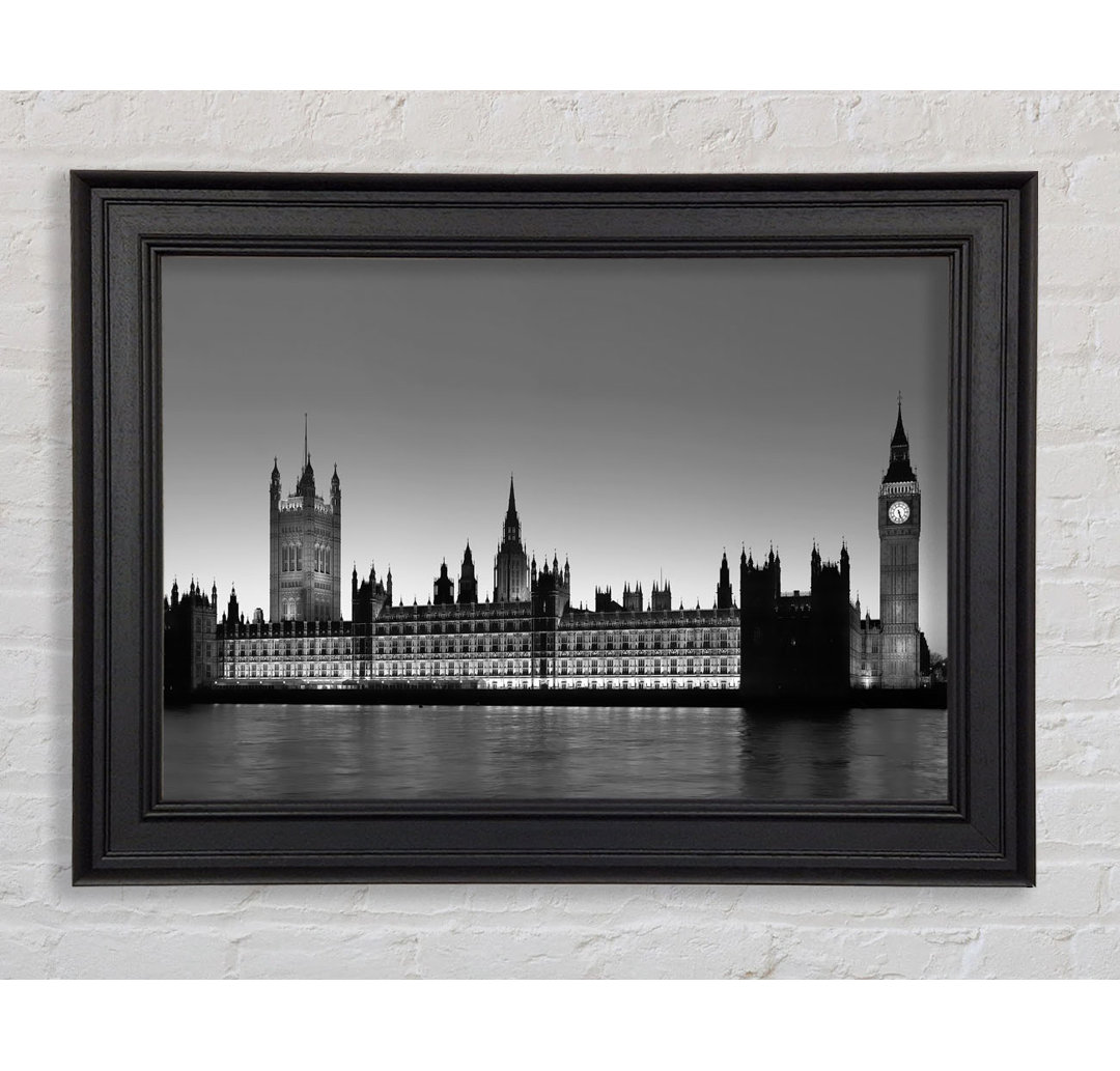 Londoner Houses Of Parliament an der Themse B N W Gerahmter Druck