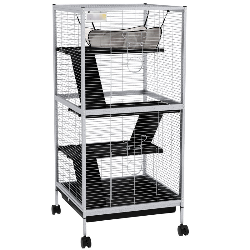 Abri en métal pour petits animaux - 4, roulant, blanc avec pour furets, chinchillas, planeurs à sucre, cage à roulettes blanche, planeurs froids, 4, plateau de désinfection amovible