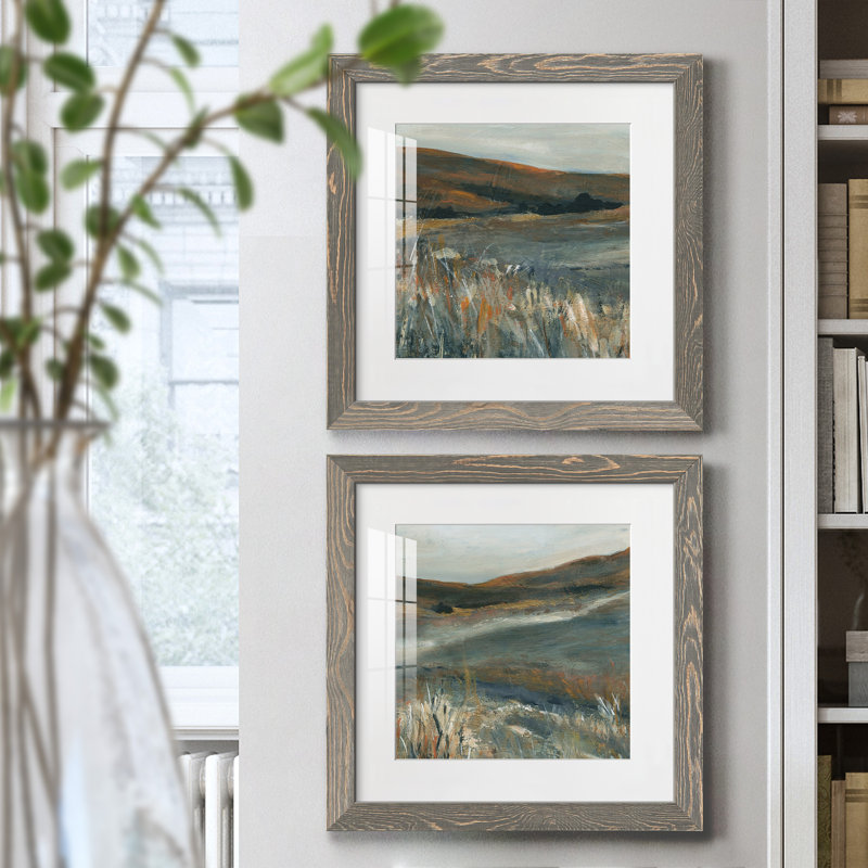Copper Dusk I - ensemble de 2 peintures encadrées, H 17 po x l 34 po x P 1,5 po, Encadré gris