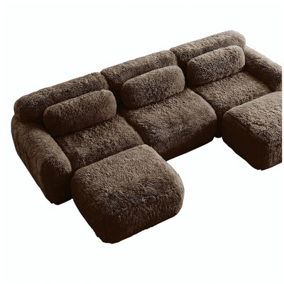 Canapé en forme de U sans os 32D à haute densité de conception de fond antidérapant avec combinaison de méridienne Emballage sous vide à compression complète Conception de siège profond pour la chambre à coucher, le bureau et le cinéma maison, chocolat