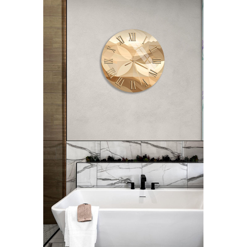 Horloge murale en verre trempé, conception abstraite de grès, horloge moderne, art mural beige, horloge silencieuse, décoration intérieure, horloge de bureau, cadeau unique
