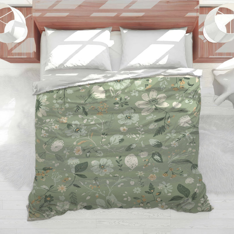 Édredon vert à motif floral, Simple extra long