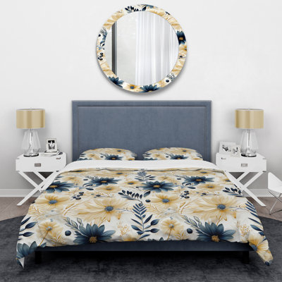 Blue And White Coastal Retreat Seashells Floral Duvet Cover