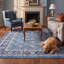 Tapis Flint traditionnel à motif floral intégral bleu, gris et crème, lavable en machine, antidérapant, à poils courts, pour intérieur et extérieur, adapté aux animaux domestiques, idéal pour le salon, la chambre, la salle à manger, l'entrée, le corridor ou le bureau.-1883793591