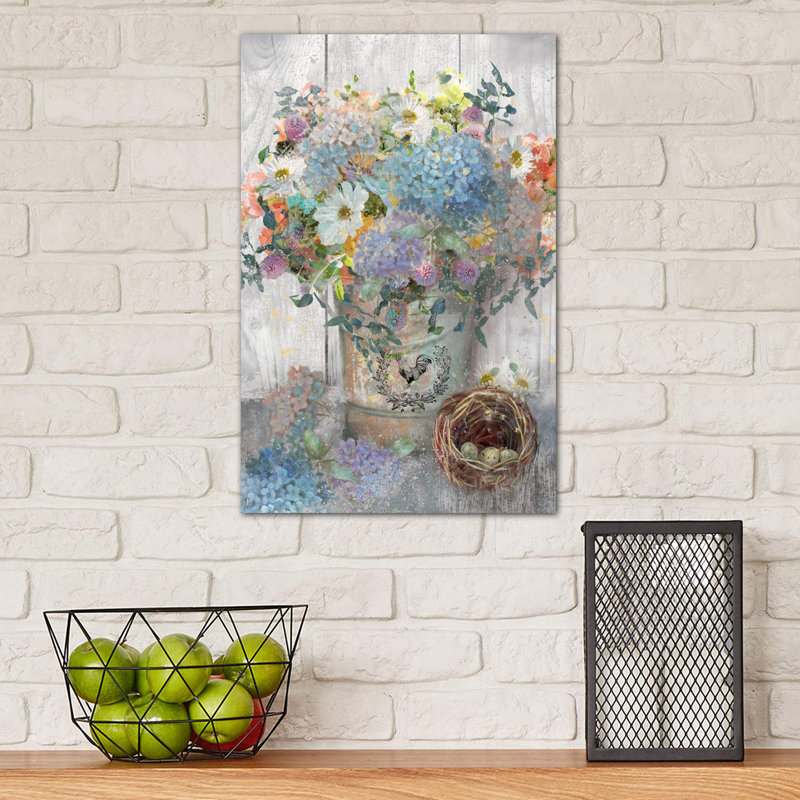Bucket Of Flowers I by Nan - Painting on Canvas, 20.32 cm H x 30.48 cm W