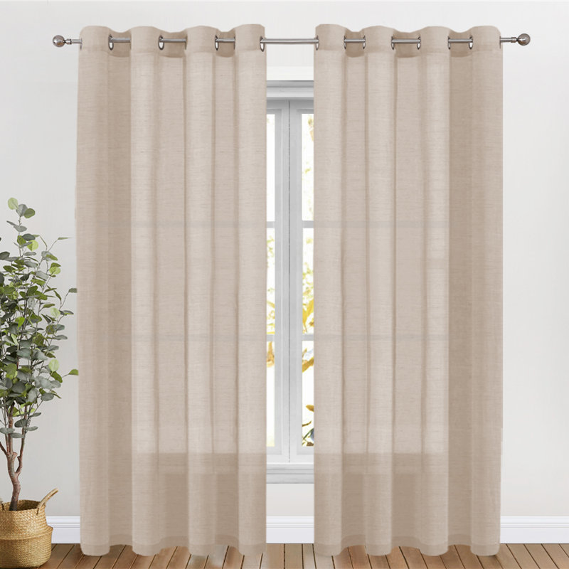 Paire de rideaux semi-transparents avec œillets Dawan, L 52 po x L 84 po, Lin
