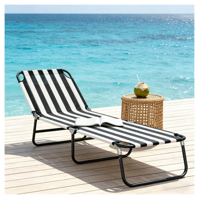 Chaise longue pliante inclinable avec tissu Oxford et structure en acier pour l'extérieur, la plage et la piscine
