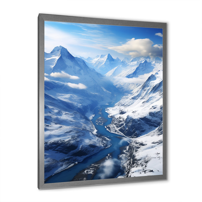 Pine Valley Winter Mountain Landscape II - art mural paysage d'hiver, Cadre simple argenté, H 20 po x l 12 po x P 1 po