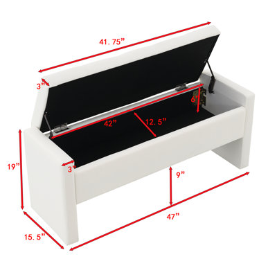 Upholstered Bed End Bench with Internal Storage, Linen White Storage Ottoman Footrest for Bedroom & Living Room