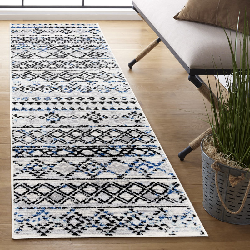 Tapis gris ivoire / bleu gris Sachiko, Tapis de couloir 2 pi x 8 pi