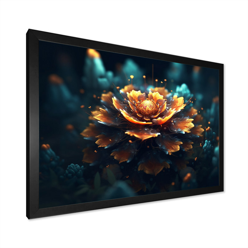 «Orange Sacred Lotus Floral Bloom III», reproduction sur toile, H 12 po x l 20 po x P 1 po, Cadre photo noir