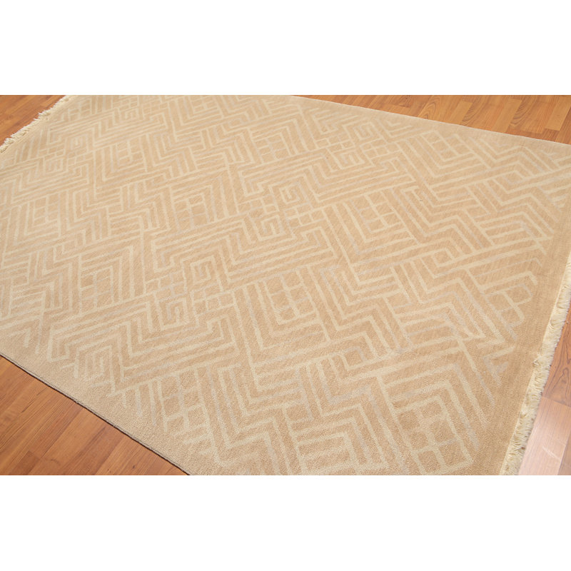 Tapis unique en laine noué à la main beige de 6 pi x 9 pi Naszier