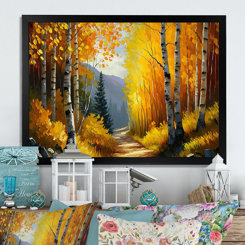 «Path Into The Forest II» - Paysage, art mural sur toile, H 12 po x l 20 po x P 1 po, Cadre noir