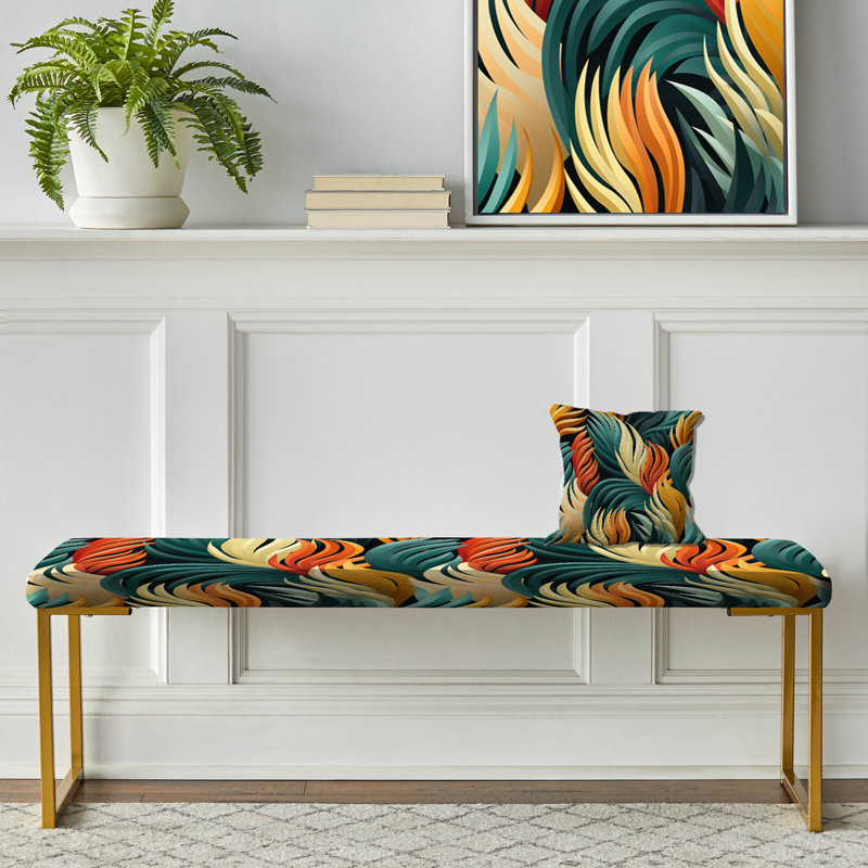 Banc floral rembourré or, Green And Orange Exotic Jungle Foliage
