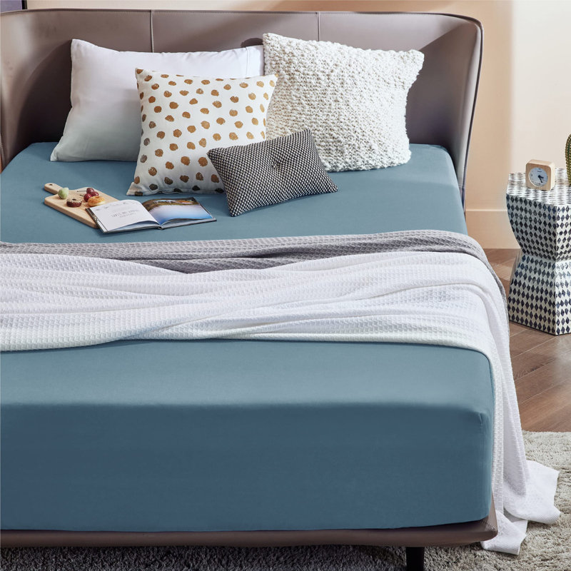 Bedsure Fitted Sheet Deep - Bed Sheets Extra Deep Pocket made of Soft Brushed Microfiber for Bed, Grey Blue