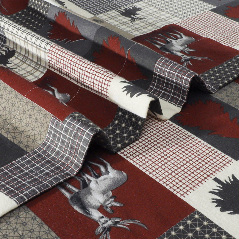 Full Gray and Red Cotton Flannel Plaid Sheet Set