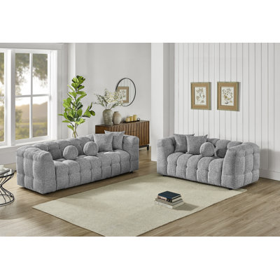 Ensemble de canapé et causeuse 2 pièces revêtu de tissu bouclé confortable