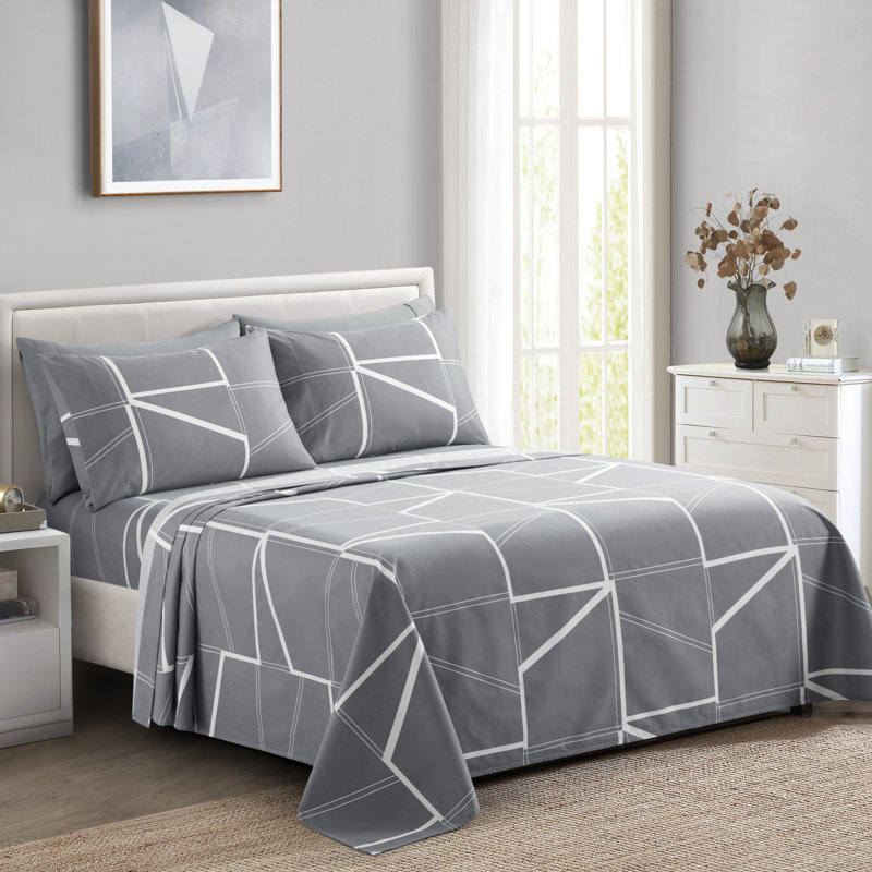 Ensemble de draps en rayonne de bambou toutes saisons 6 pièces avec 4 taies d'oreiller, motif de fantaisie moderne double / double Marina
