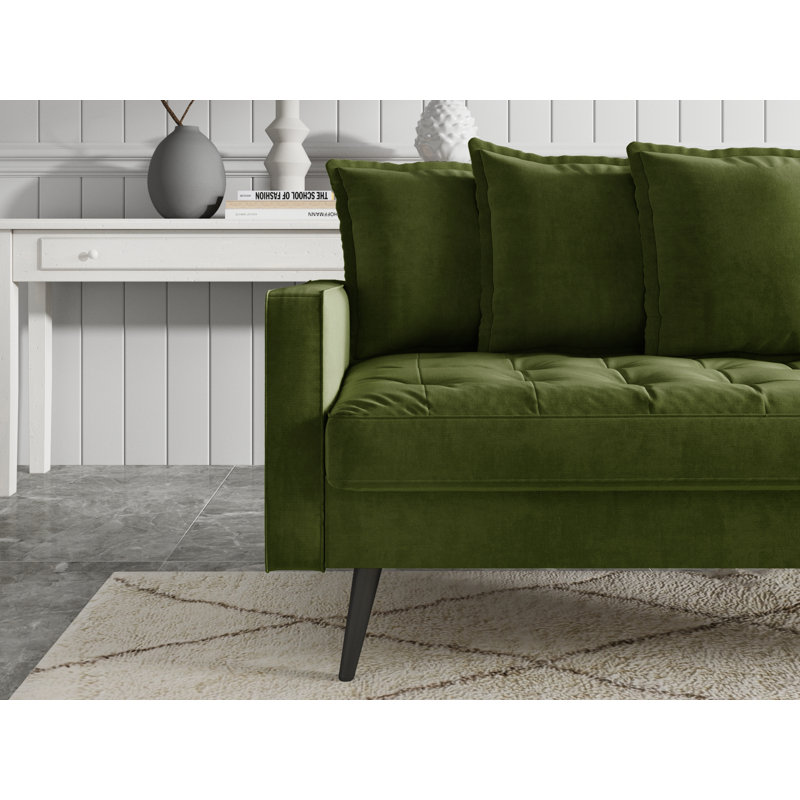 Urbano 58" Velvet Square Arm Pillow Back Sofa Loveseat, Olive Green Velvet