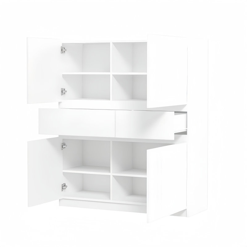 Armoire de rangement en bois blanc avec 4 portes et 2 tiroirs