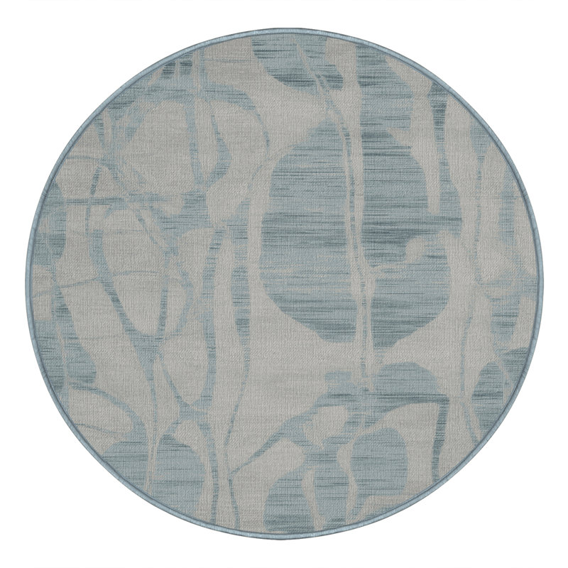 Machine Washable Abstract Blue Area Rug, Round 5'