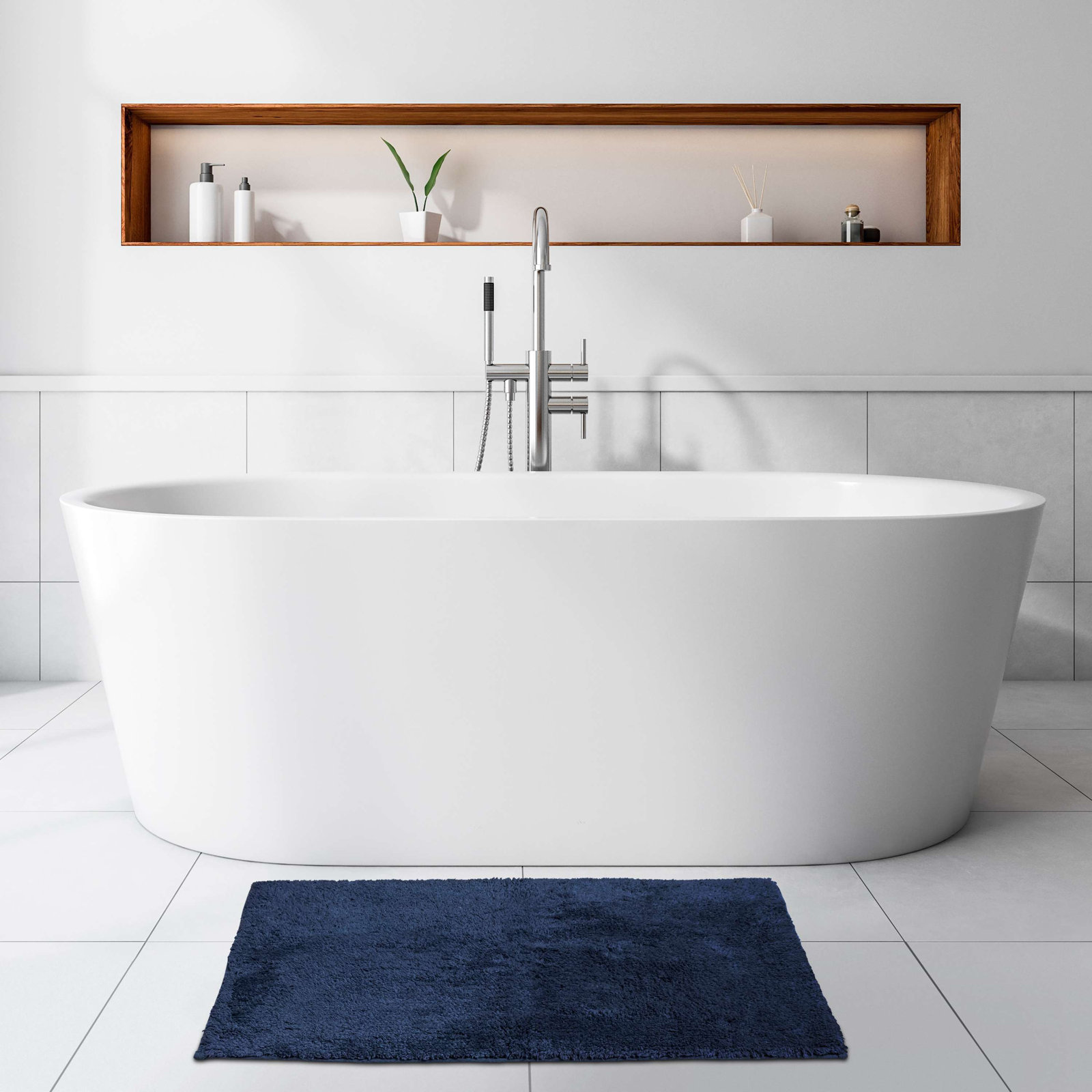 Cotton Bath Rug, 44", 22", Navy