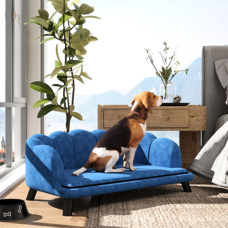 Foam Cushioned Dog , Dark Blue Velvet For Medium And Big Dogs, Stylish Comfy Large Breeds, Cozy Elegant