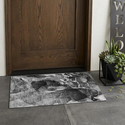 Tapis extérieur antidérapant lavable et antidérapant noir et blanc 2 pi x 3 pi