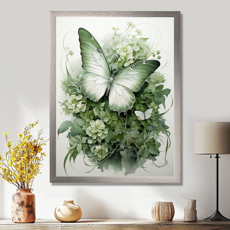 «Green Butterfly Whirling Beauty», art sur toile papillon, H 44 po x l 34 po x P 1,5 po, Toile tendue