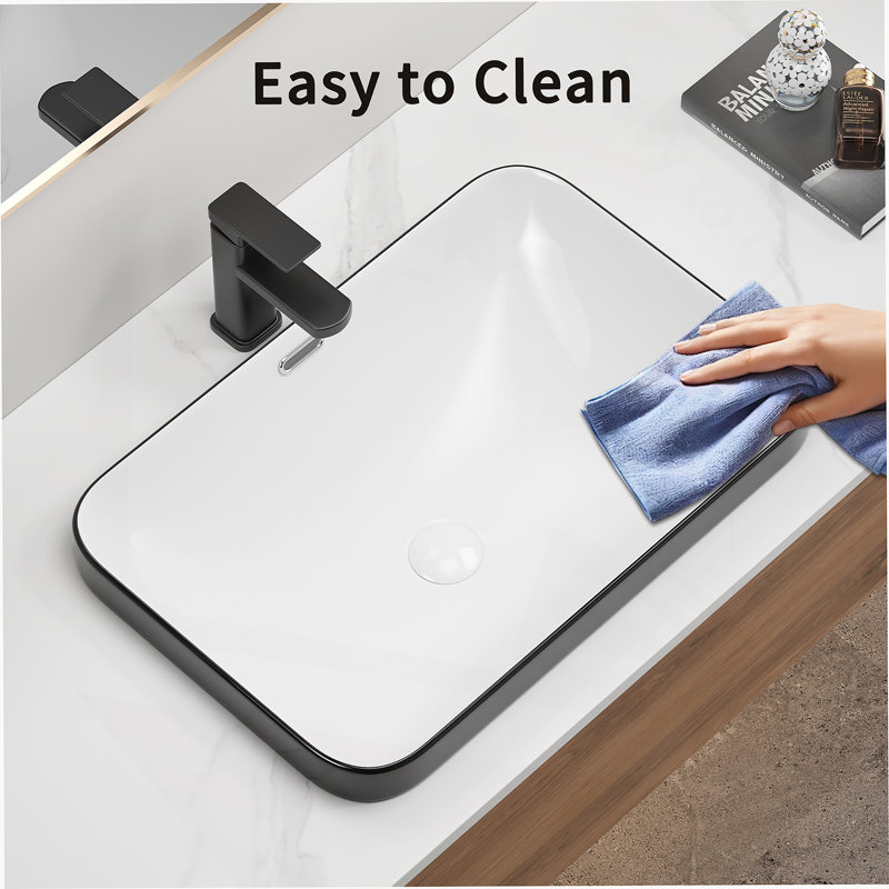 Ceramic Undermount Bathroom Sink 22.05" X 15.36" X 6.7" - White Porcelain Vessel Basin, Seamless Design For Vanity Countertop
