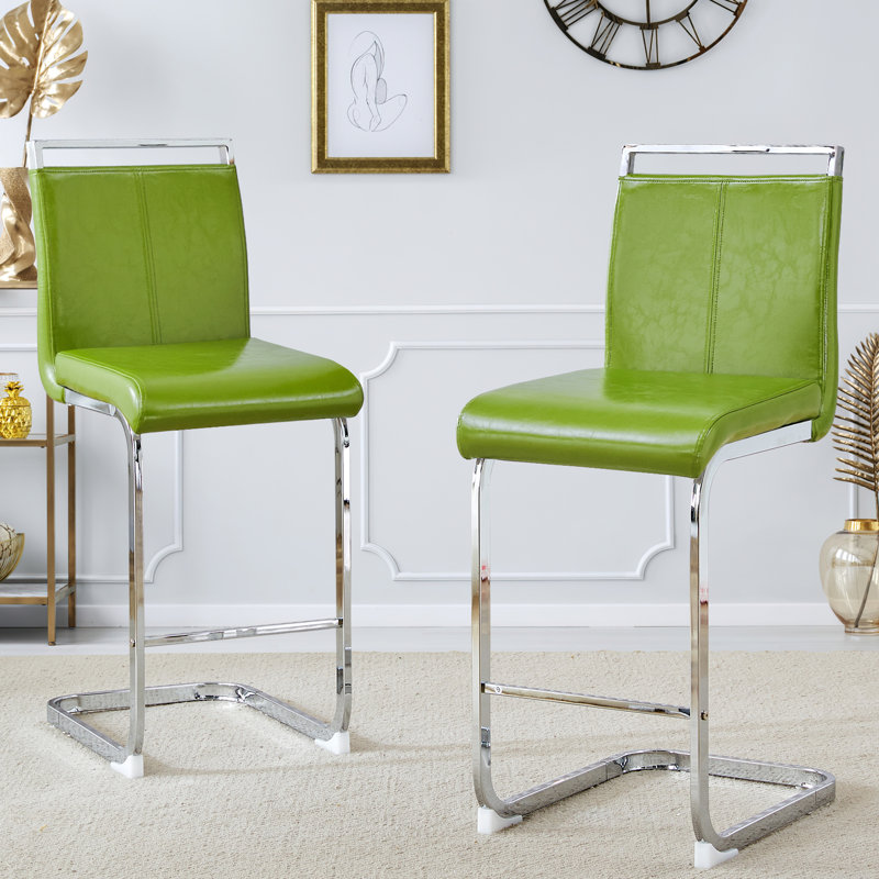 Tabouret de comptoir 25 po (ensemble de 2), Vert, Tabouret de comptoir (siège d'une hauteur de 25 p, Chrome chrome
