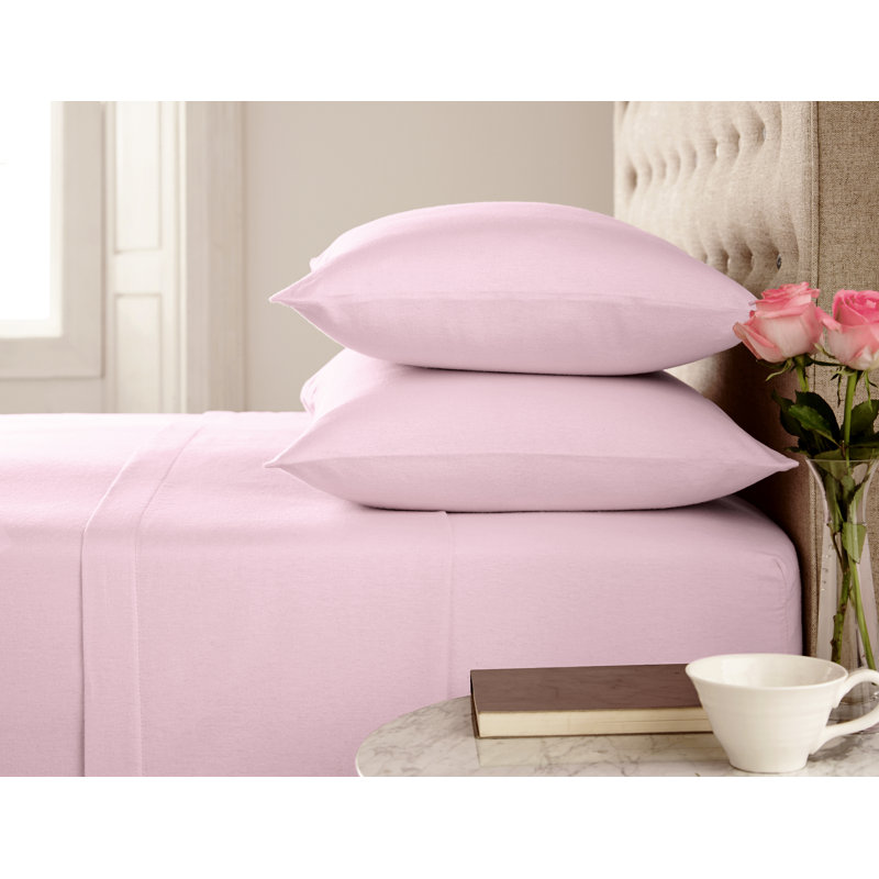 100% Brushed Cotton Fitted Sheet, Baby Pink, Double (4'6)