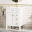 Meuble-lavabo 24 po avec lavabo en céramique, 3 tiroirs et armoire, panneau de fibres à densité moyenne autoportant et base en bois d'hévéa-394869076