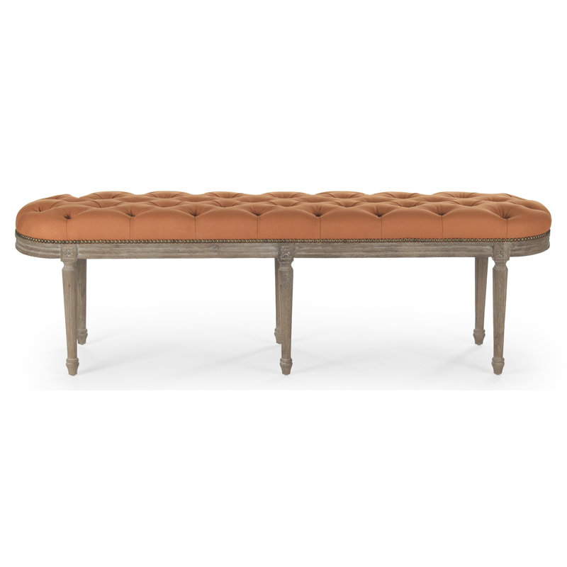 Michel Linen Upholstered Bench, Orange