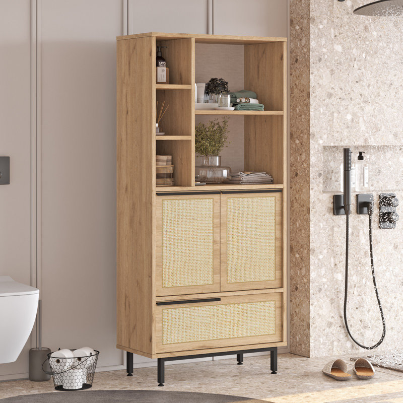 Stylish Bathroom Cabinet with Metal Legs, Walnut & Oak Finish, 29.4 x 63.7 x 14.0 inches | 100% Melamine Coated Particle Board, UV Coated for Durability | Modern Storage Solution for Any Bathroom