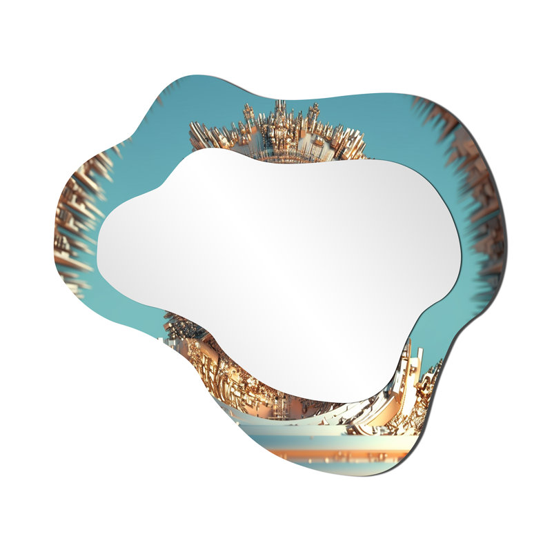 Fractal Turquoise Pastel Cosmic Architecture II - Fractals Asymmetrical Decorative Mirror, Modern Cloud Wall Mirror, Printed Metal Art