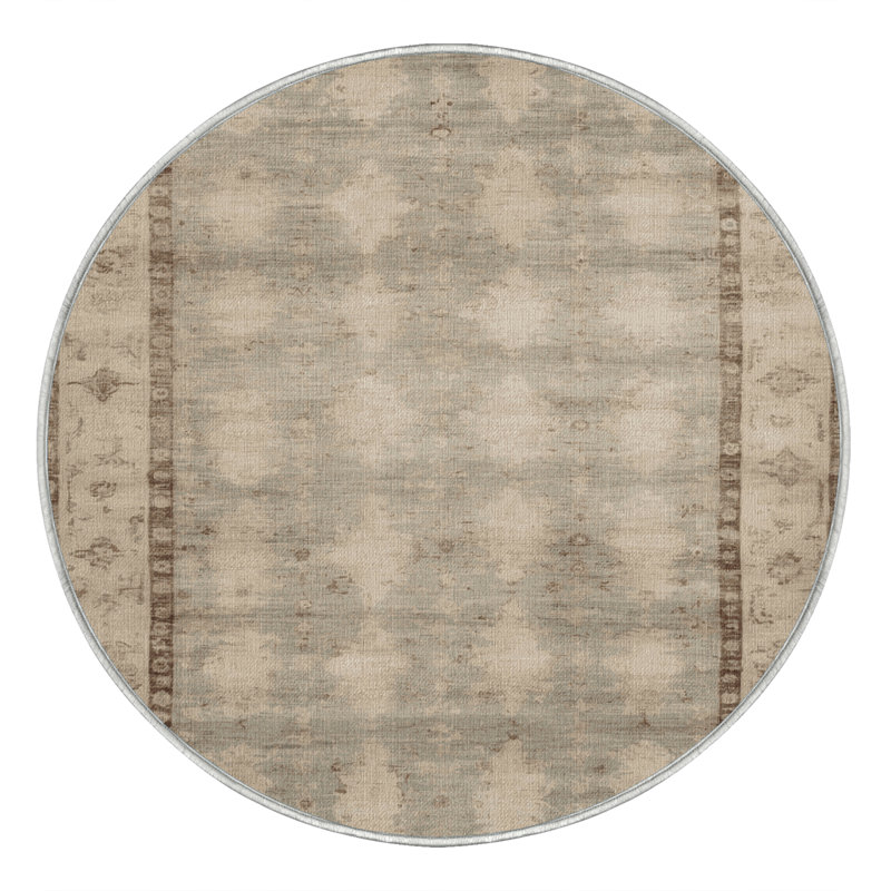 Tapis beige surteint lavable à la machine, Rond 3 pi