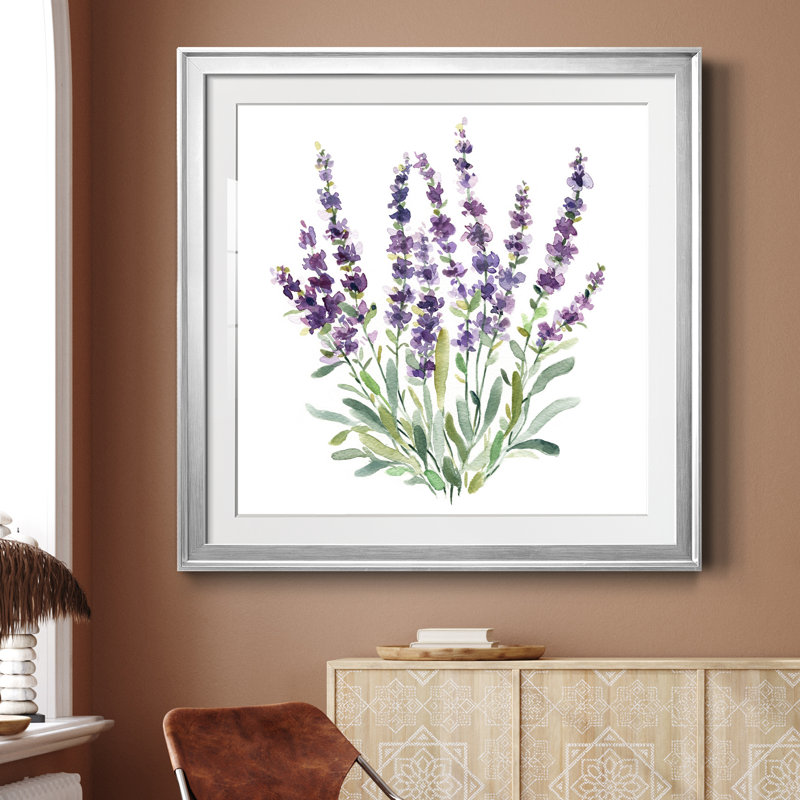 Lavande botanique II - peinture encadrée, H 30,5 po x l 30,5 po x P 1,5 po, Encadrement argenté