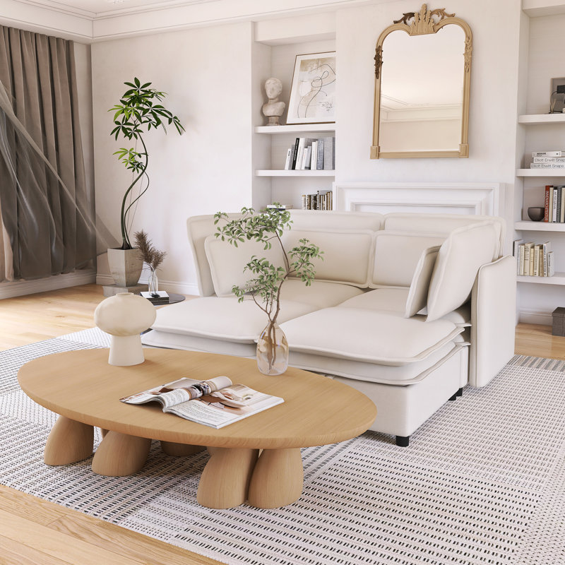 Double-Layer Cushion Modular Sofa, Freely Combinable, 4-Seater With Storage Function, Beige Polyester