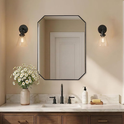 Miroir de meuble-lavabo de salle de bain contemporain Cadre en acier inoxydable