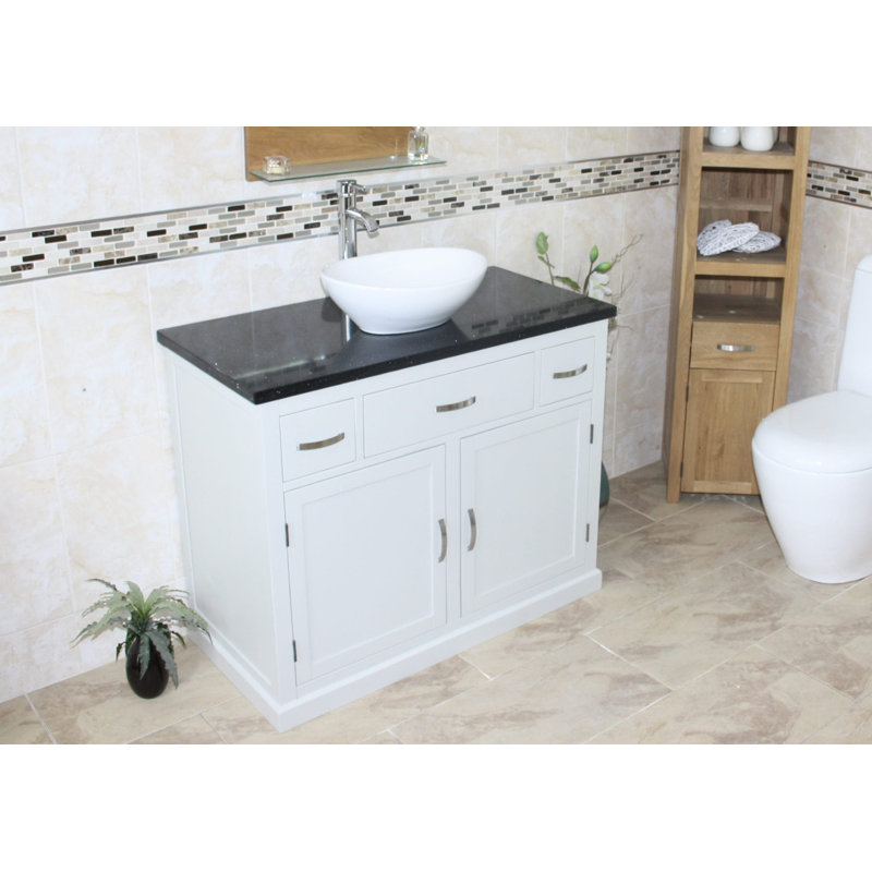 Robie 1000mm Single Bathroom Vanity with Vessel Ceramic Basin, Black Quartz, Grey