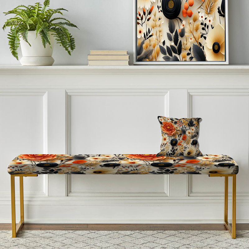 Banc rembourré or, Black & Beige Boho Chic Floral